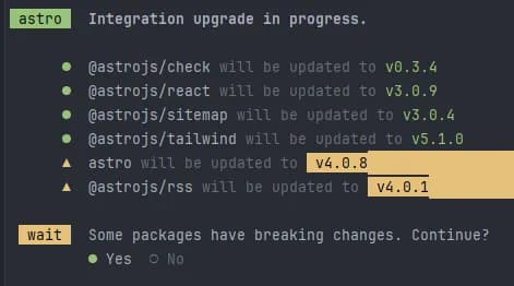 Astro v4 upgrade warning message